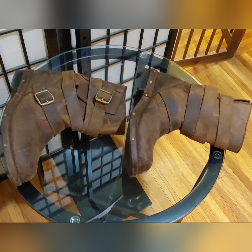 Jeffrey Campbell Brit Distressed Brown Leather Moto Strap Biker Pull On Boots 10 - Picture 12 of 16